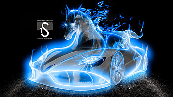 pics attractive blue neon car horse blue fire quality background HD wallpaper