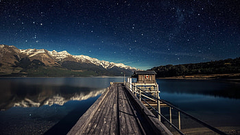 Night sky, Our choice night sky stars, Mountain bridge, Celestial wonders HD wallpaper