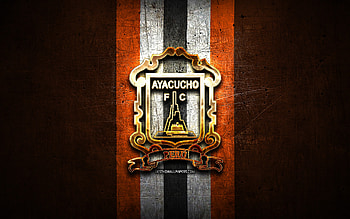 Ayacucho FC, golden logo, Liga 1 Apertura, orange metal background, football, peruvian football club, Ayacucho FC logo, soccer, FC Ayacucho HD wallpaper