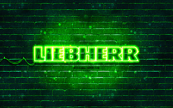 Liebherr green logo, , green brickwall, Liebherr logo, brands, Liebherr neon logo, Liebherr HD wallpaper