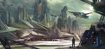 Building, Skyscraper, Spaceship, Sci Fi, City, Futuristic HD wallpaper