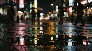 Neon Rain Reflections —, Puddle HD wallpaper