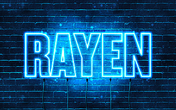 Rayen, , with names, Rayen name, blue neon lights, Happy Birtay Rayen, popular arabic male names, with Rayen name HD wallpaper