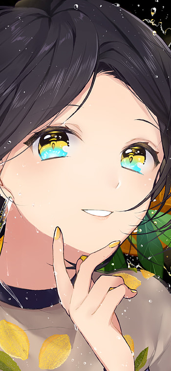 Radiant Smile: Anime Glow with Yellow Eyes & Short Black Hair, smile, yellow eyes, black hair, short hair, Anime, Original HD phone wallpaper