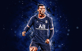 Georginio Wijnaldum, , 2021, PSG, dutch footballers, blue neon lights, soccer, Georginio Gregion Emile Wijnaldum, Ligue 1, football, Georginio Wijnaldum PSG, Paris Saint-Germain, Georginio Wijnaldum HD wallpaper