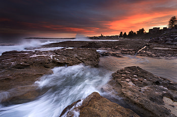 Nature, Sunset, Stones, Sea, Rocks, Surf HD wallpaper