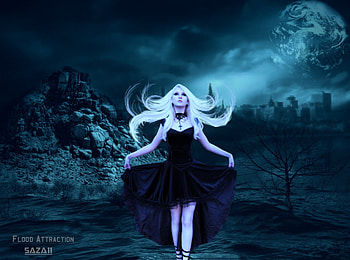 Flood Attraction, blue, lady, flood, fantasy, hair HD wallpaper