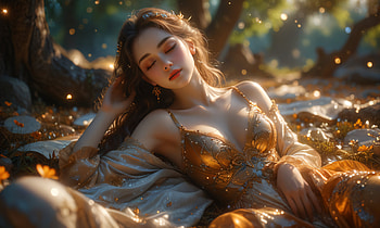 Golden Slumber Dreaming In The Enchanted Grove, artwork, art, artist, digital-art, ai, anime-girl, deviantart HD wallpaper