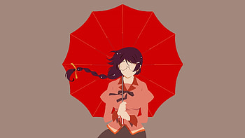 Minimal, anime girl, Umbrella, Tsubasa Hanekawa HD wallpaper