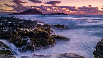 A sunrise at Makapu'u, Oahu, Hawaii, rocks, coast, sea, colors, clouds, sky, usa HD wallpaper
