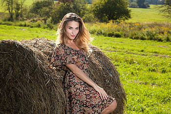 Beautiful Cara Mell, outdoors, model, dress, brunette HD wallpaper