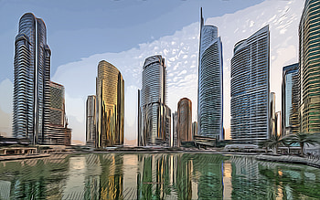 Jumeirah Lakes Towers, Dubai, , vector art, Jumeirah Lakes Towers drawing, creative art, Jumeirah Lakes Towers art, vector drawing, Dubai cityscape, UAE HD wallpaper