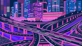 Purple Noen Citycsape , purple, neon, cityscape, minimalism, minimalist, artist, artwork, digital-art HD wallpaper