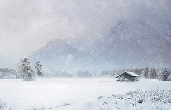 Winter, Nature, Mountains, Snow, Small House, Lodge, Snowstorm HD wallpaper