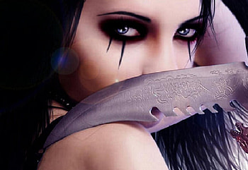 Beyond the Knife's Edge, fantasy, edge, eyes, knife, girl HD wallpaper