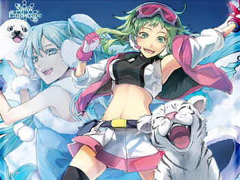 Snow Landscape, rahwia, vocaloid, gumi, long hair, miku, hatsune, twintails, short hair, blue eyes, tiger, hatsune miku, rahwia kim, blue hair, anime, green hair, green eyes, megpoid HD wallpaper