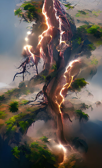Lightning Tree, green, nature, abstract, brown HD phone wallpaper