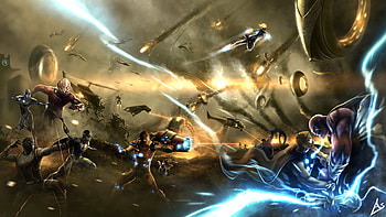 Avengers Against Thanos, avengers, thanos, superheroes, artwork HD wallpaper