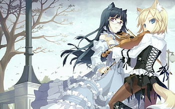 Neko girls playing violin, Violins, neko, Girls, dresses HD wallpaper