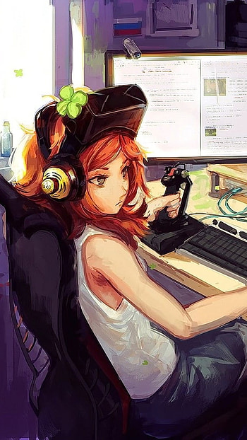 Cute, Anime Girl, Gamer HD phone wallpaper
