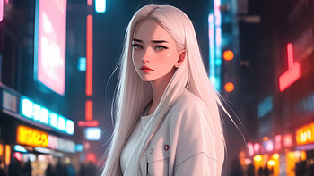 Anime Girl White Hairs In Ubran City, anime-girl, anime, artist, artwork, digital-art HD wallpaper