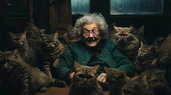 Charming Grandma with Cats - AI Art, cat, AI Art, woman, Grandmother HD wallpaper