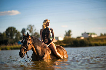 River Ride, river, cowgirls, horses, blondes, ranch HD wallpaper