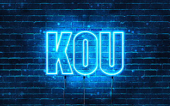 Happy Birtay Kou, , blue neon lights, Kou name, creative, Kou Happy Birtay, Kou Birtay, popular japanese male names, with Kou name, Kou HD wallpaper