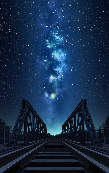 Rails, Art, Night, Starry Sky, Bridge HD phone wallpaper