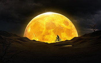Night, Moon, Dark, Silhouette, Cyclist HD wallpaper