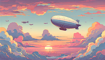 Majestic Airships Sunset Skyline, Airship, zeppelin, cloud, Digital Art HD wallpaper