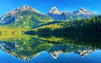 Taggart Lake, Grand Teton National Park, trees, sky, water, wyoming, reflections, usa HD wallpaper