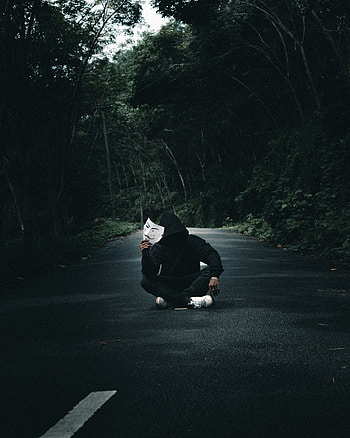 Miscellanea, Miscellaneous, Road, Forest, Mask, Human, Person, Anonymous HD phone wallpaper