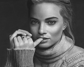 Margot Robbie Pencil Art , margot-robbie, celebrities, girls, monochrome, black-and-white HD wallpaper
