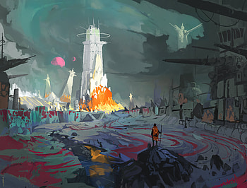 Orange Circles Tower City , artist, artwork, digital-art, deviantart HD wallpaper