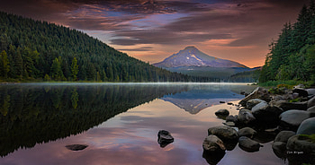 Golden Dawn Breaking Over Mount Hood, mountains, lake, morning, reflection, nature HD wallpaper