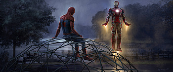 Iron Man And Spiderman Artwork, spiderman-homecoming, 2017-movies, movies, super-heroes, iron-man, spiderman HD wallpaper