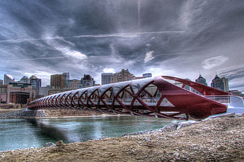 Peace Bridge, Calgary, clouds, river, r, canada HD wallpaper