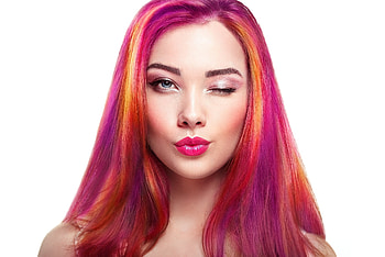 Colorful hair, wink, woman model HD wallpaper