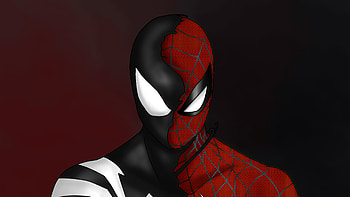 Spider Man Custom Symbiote Red Suit Split , spiderman, superheroes, artist, artwork, digital-art HD wallpaper