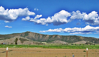 fertile ground, clouds, fields, sky, mountains HD wallpaper