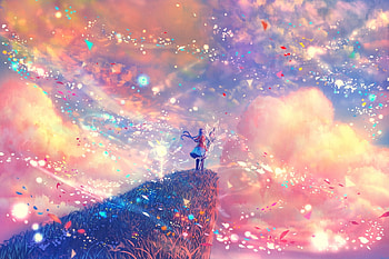 Magical sky, blue, pink, anime, sky, girl, luminos, manga, bou nin HD wallpaper