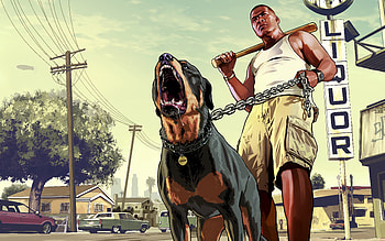Gta 5 Franklin With Chop Rottweiler , gta-5, games, pc-games, xbox-games, ps-games, rottweiler, dog HD wallpaper
