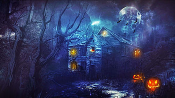 Scary Night, pumpkins, halloween, haunted, lights, house HD wallpaper