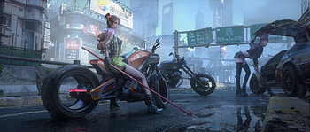 Cyberpunk City Bikes And Girl , cyberpunk, artist, artwork, artstation HD wallpaper