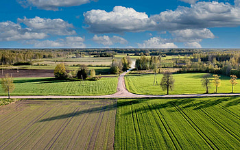 Spring Fields in Latvia, aerial, clouds, fields, Latvia, trees, road, spring HD wallpaper