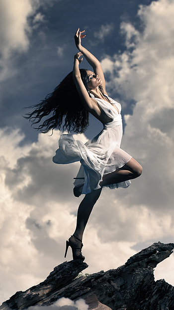 Dancer, Brunette Girl, Dancing on Mountain HD phone wallpaper