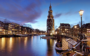 Amsterdam, canal, water, dusk HD wallpaper