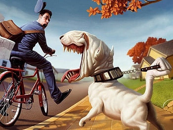 Mail Man, dog, cg, fantasy, man, mail, funny, mean, mad HD wallpaper