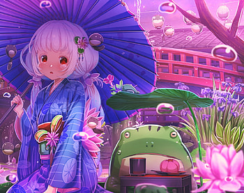 :), blue, kimono, pink, anime, parasol, girl, manga, loli HD wallpaper
